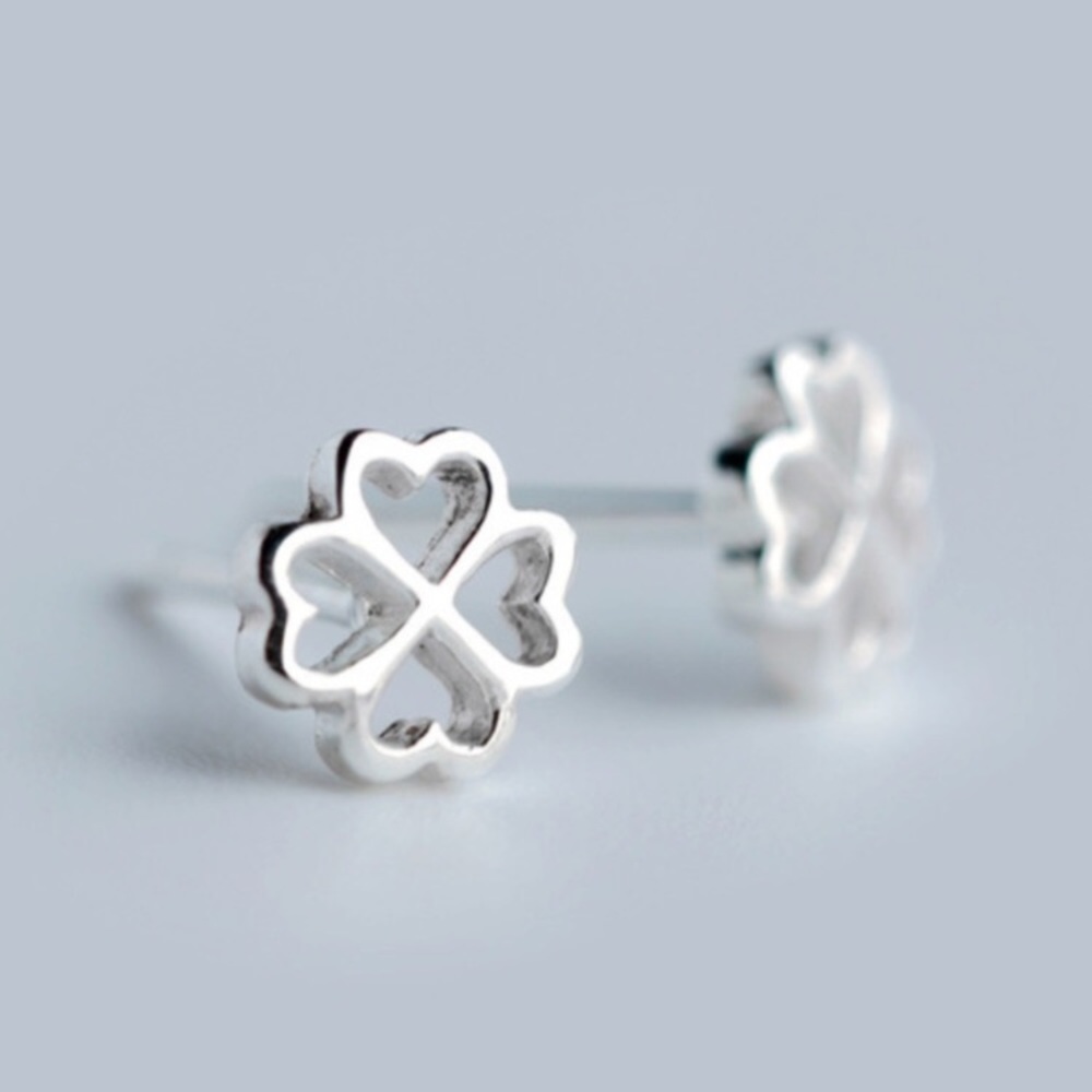 Four Leaf Clover Sterling Silver Earrings Irish - Picture 2 of 8